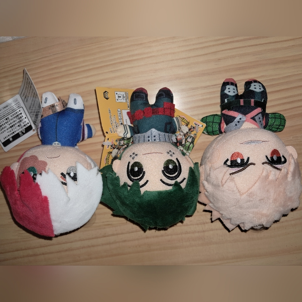 Anime Character Plush Set - Green, Red, White, Pink